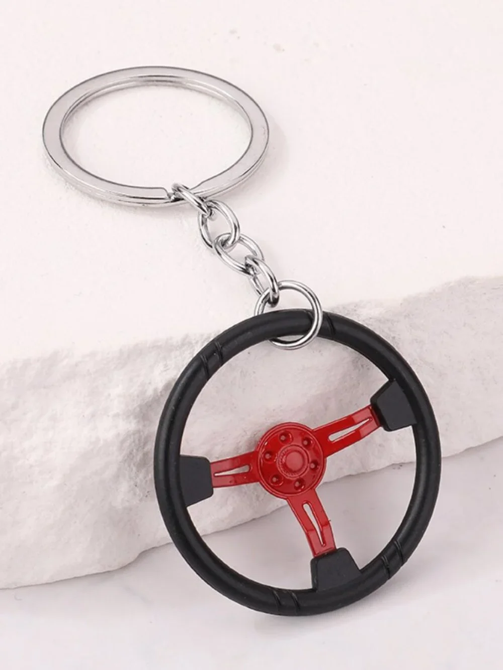 Red 3 Spoke Racing Steering Wheel Keychain Drift Car Key Ring Enthusiast Gift